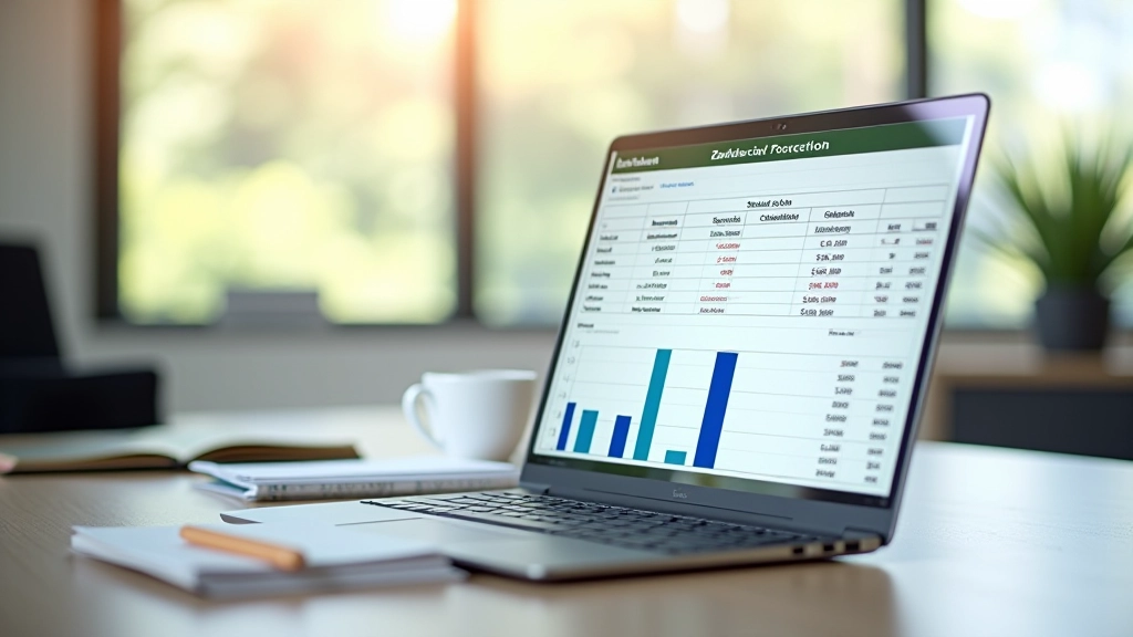 Close-up of financial tracking spreadsheet with zakat calculation rows and monthly savings entries visible on laptop screen